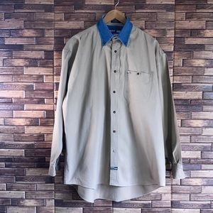 Vintage Urgent Gear Denim Cut, Button Down Shirt  Color Tan  Size XL 100% Cotton